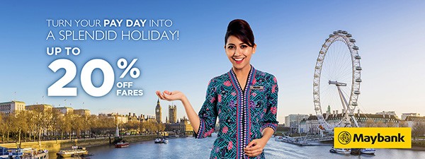Malaysia Airlines Maybank Card Holder 20% Off Promo