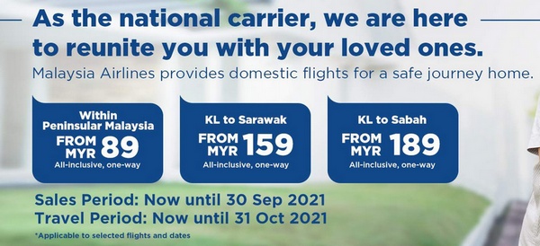 Malaysia Airlines Domestic Flights from RM89